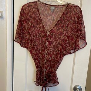 Converse sheer button down top, short sleeve, burgundy, size S! Never worn